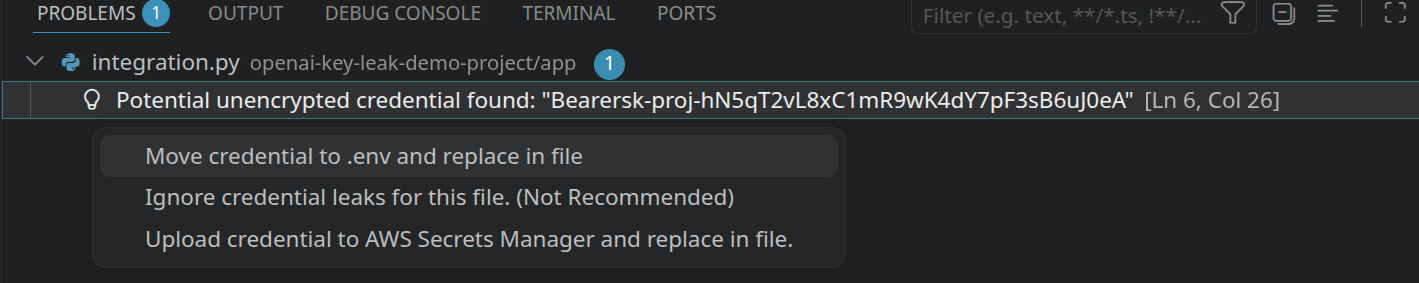 Problems tab view